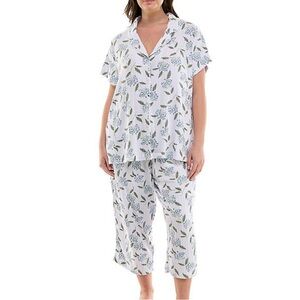 Croft & Barrow Blue and Green Leaf Print Pajama Set 3X NWT